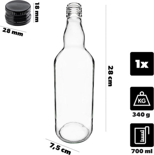 Sticlă De Sticlă 700ml Capac Negru 1 Buc
