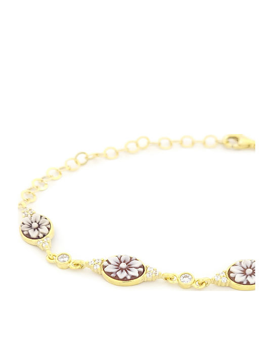 Women's Silver Gold Plated Bracelet with Flower Design and Zircon 20cm