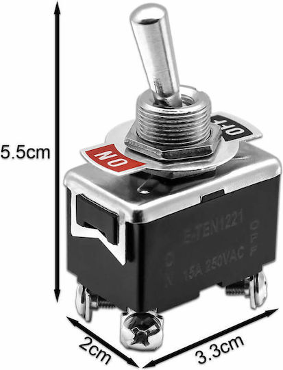 Διακόπτης Toggle On Off Αεροπορικού Τύπου 250v 15a 4 Pins Μαύρος-ασημί Dm-4905