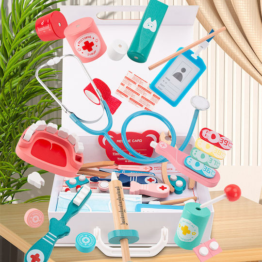 MalPlay Set Medical Pentru Copii Din Lemn Pentru 3+ Ani 20 Bucăți