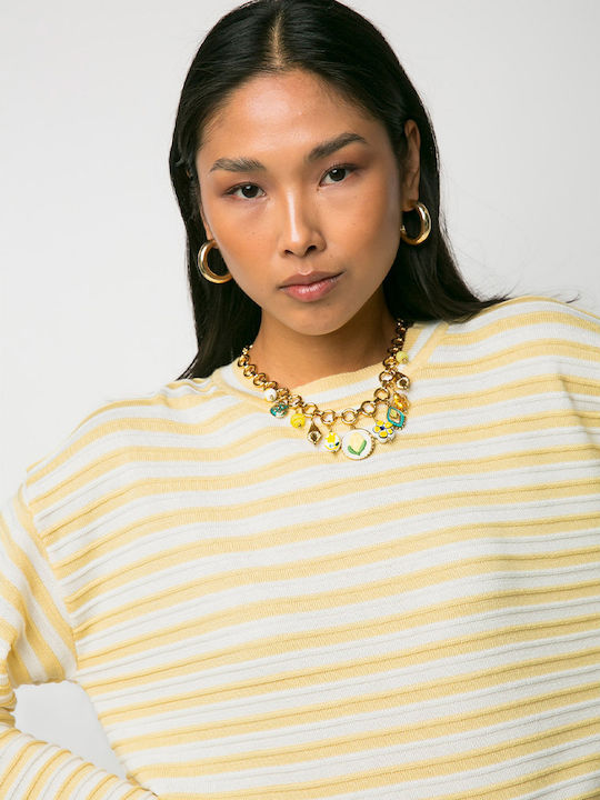 Women's Long Sleeve Striped Yellow Blouse