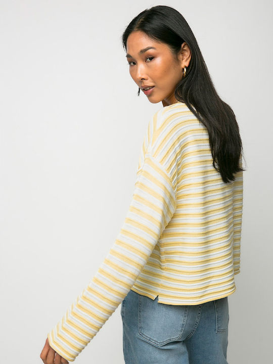Women's Long Sleeve Striped Yellow Blouse