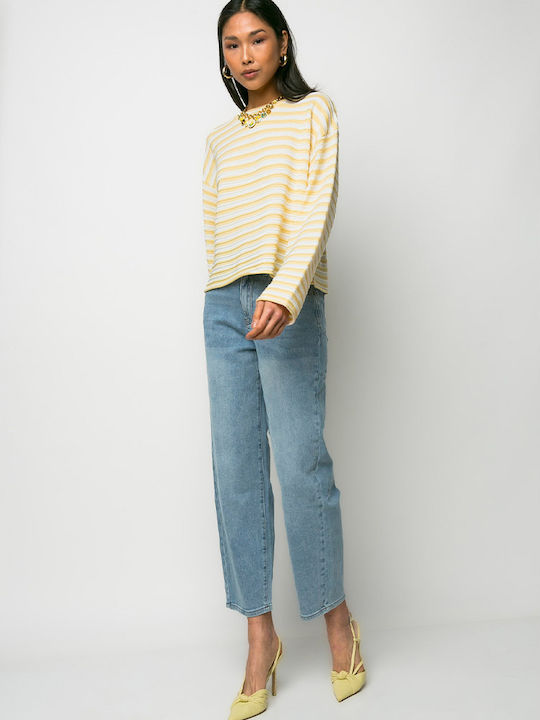 Women's Long Sleeve Striped Yellow Blouse