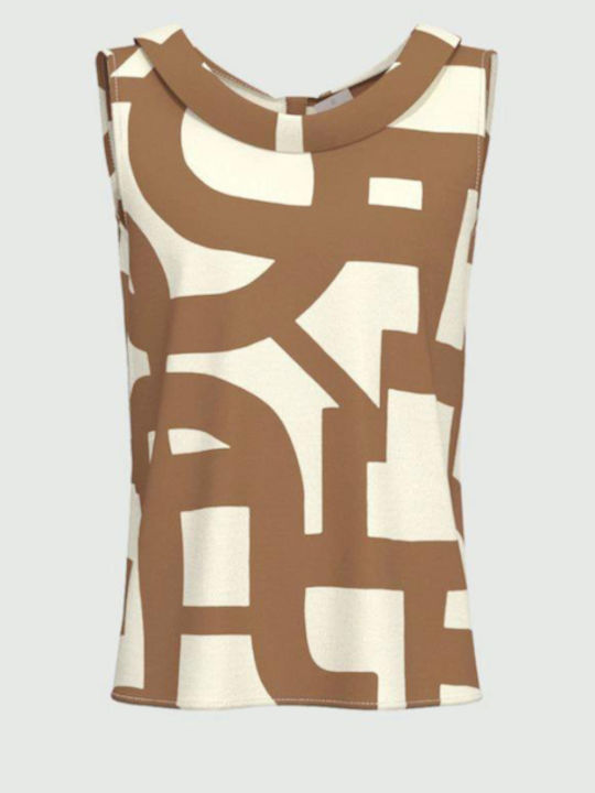 Damen Bluse Ärmellos Braun-Beige