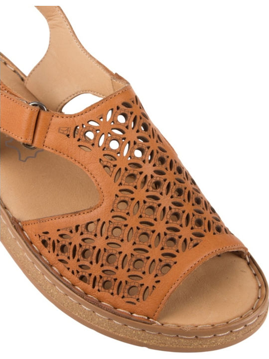 Leather Women's Flat Sandals Brown