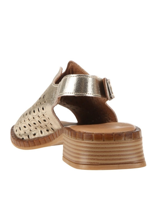 Leather Women's Flat Sandals Gold