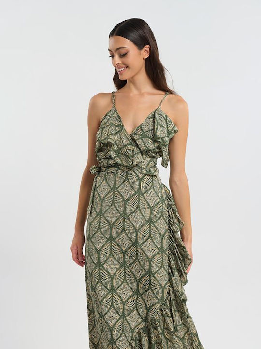 Summer Maxi Evening Dress Wrap Olive Gold