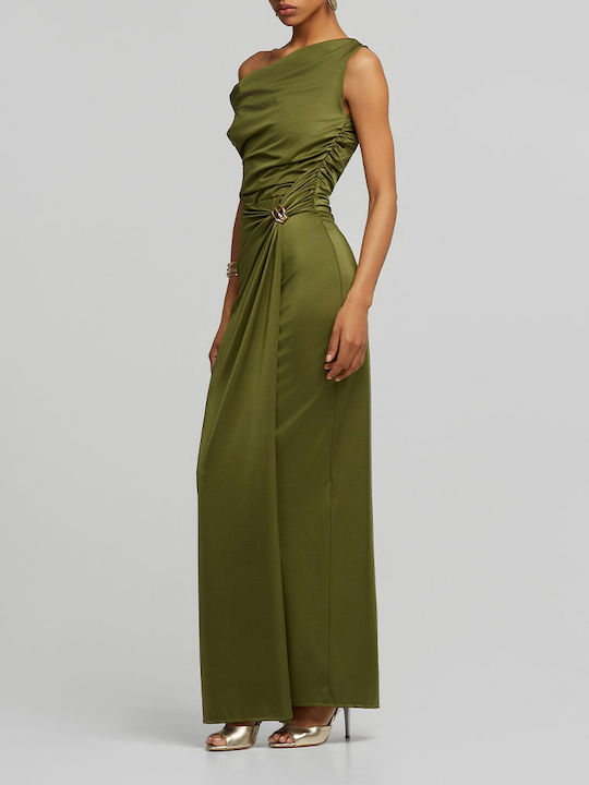Maxi Damenkleid für Hochzeit - Taufe Satin Khaki
