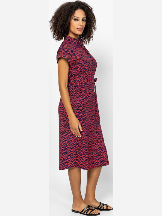 Summer Midi Shirt Dress Red