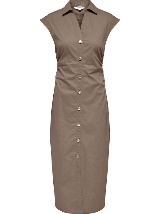 Sommer Midi Hemdkleid Kurzärmelig Olive