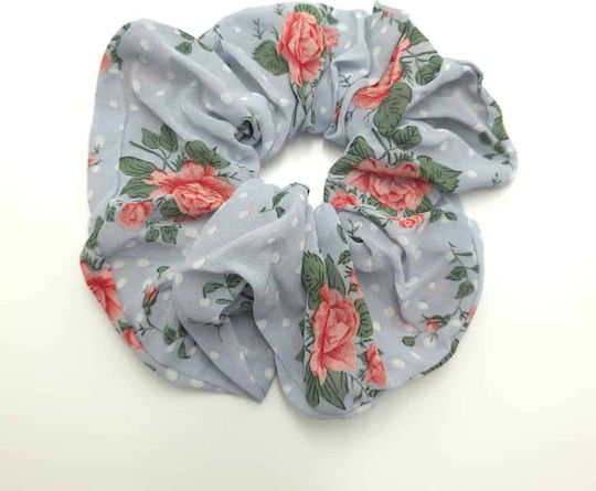 Hair Scrunchie Floral Large Size Light Blue