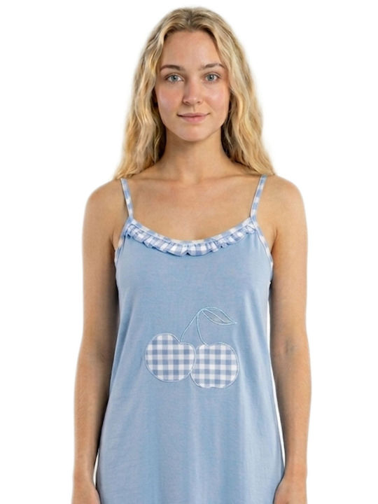 Caress Sommer Baumwoll Nachthemd für Damen Hellblau