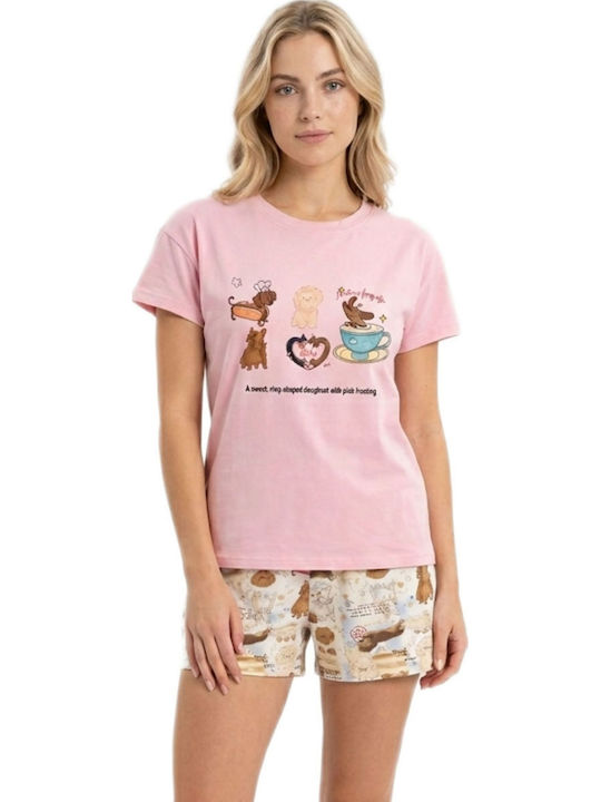 Caress Sommerliches Damen-Schlafanzug-Set Baumwolle Rosa