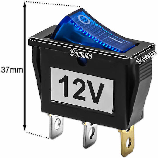 Διακόπτης ON-OFF με λαμπάκι 12V 20A Μπλε