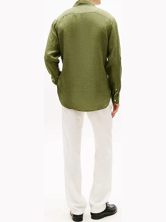 Pigment Dyed Li Long Sleeve Linen Shirt in Regular Fit Khaki