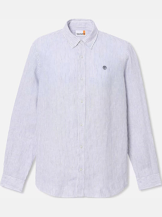 Long Sleeve Linen Shirt in Regular Fit Striped Light Blue