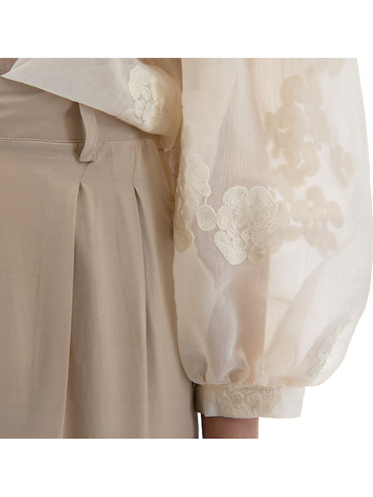 Damen Hochbund Pantaloona in Breit Bein Stil Beige S26B3290-Beige