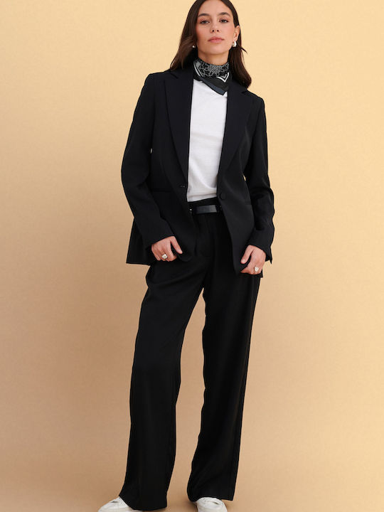 Women's Fabric Trousers in Straight Leg Black