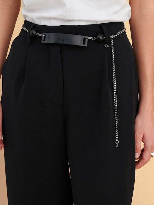 Women's Fabric Trousers in Straight Leg Black