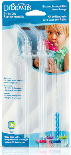 Dr. Brown's Silicone Baby Replacement Straw for 6+ months 2pcs Transparent