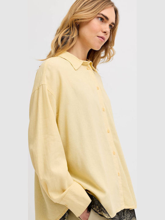 Long Sleeve Women's Linen Shirt Yellow