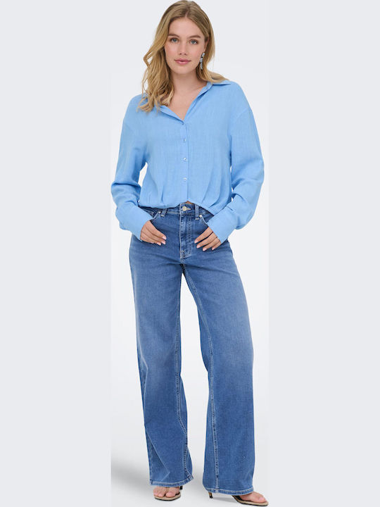 Μακρυμάνικο Γυναικείο Λινό Πουκάμισο Light Blue