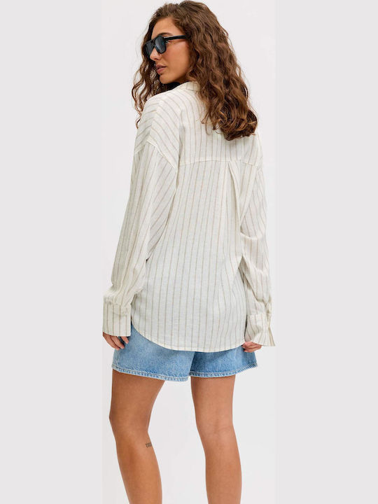 Jack & Jones Long Sleeve Women's Linen Shirt Off White