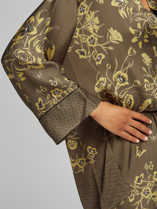 Long Sleeve Women's Satin Shirt Khaki