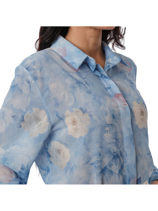 Long Sleeve Women's Shirt Light Blue Floral