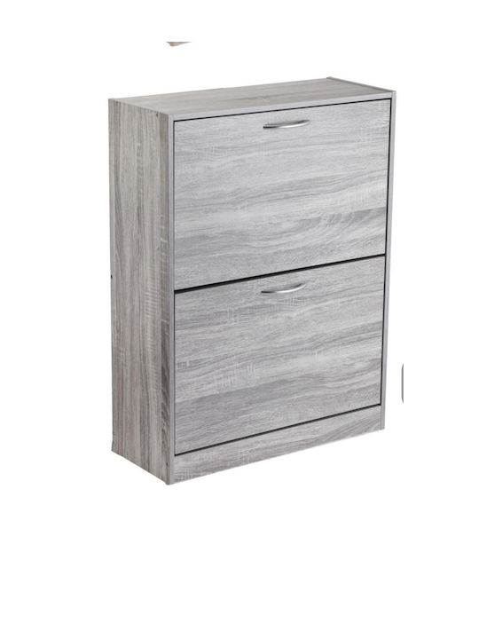 Wooden Shoe Organizer with 2 Shelves Gray 60x24x80cm