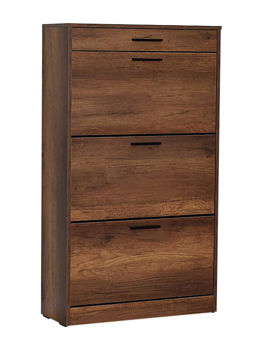 Flat Wooden Shoe Organizer with 3 Shelves Walnut 75x29x128cm