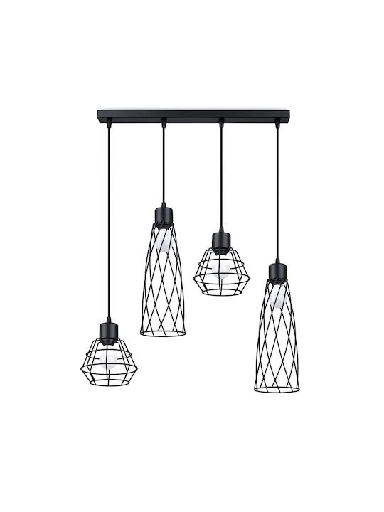 Sollux Pendant Light Black for 4 Bulbs E27 38x38x20cm