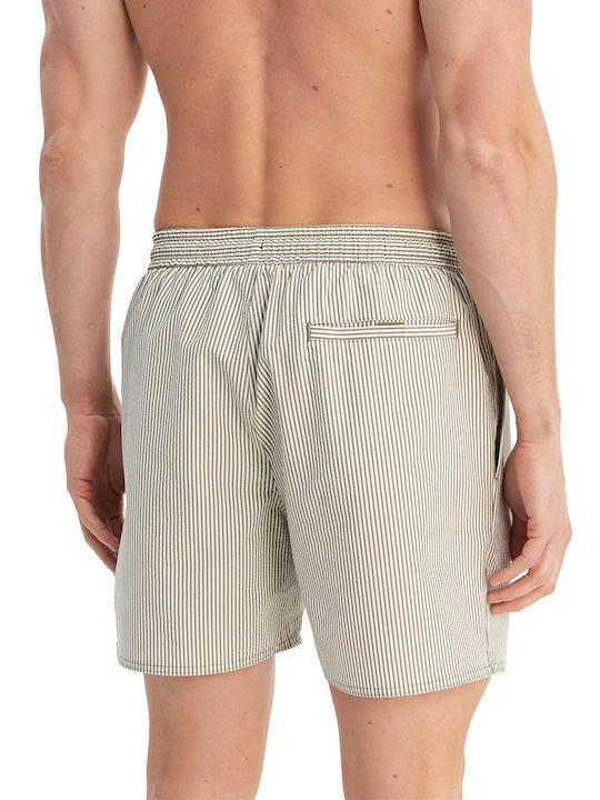 Calvin Klein Medium Drawstring Ανδρικό Μαγιό Σορτς Λευκο- Χακι με Ρίγες