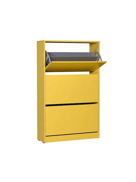 Wooden Shoe Organizer with 3 Shelves Yellow 73x26x119cm