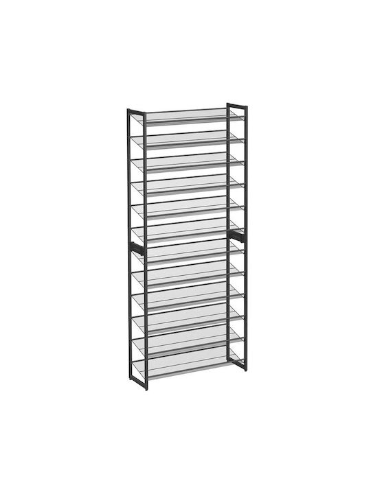 Metallic Shoe Organizer with 12 Shelves Black 92.5x30.7x223cm