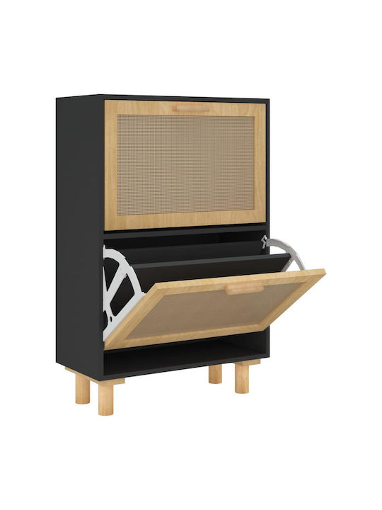 Suport pentru pantofi din Lemn Masiv cu 2 Rafturi Neagră L52xW25xH80cm