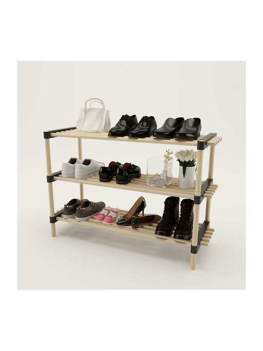 Schuhschrank aus Massivholz mit 3 Regalen Natural L76xW28xH50cm