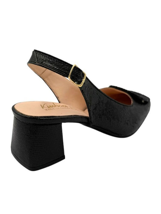 Leather Heels with Chunky Mid Heel Black