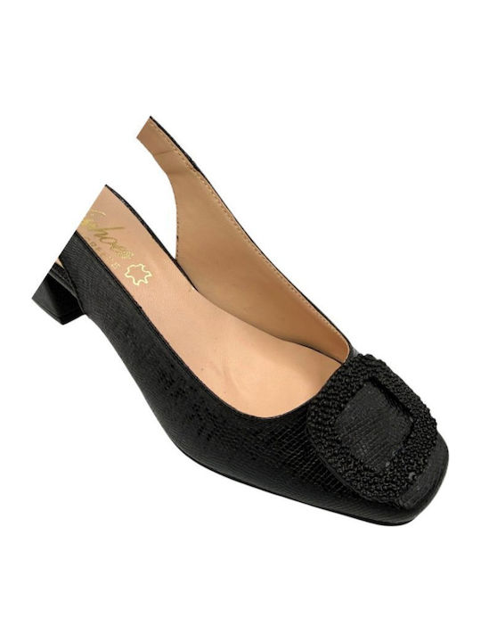 Leather Heels with Chunky Mid Heel Black