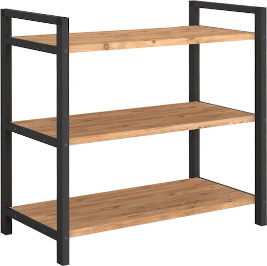 Megapap Holzschuhorganisator mit 3 Regalen Schwarz / Kiefer Eiche 66x36x70cm GP041-0008,2