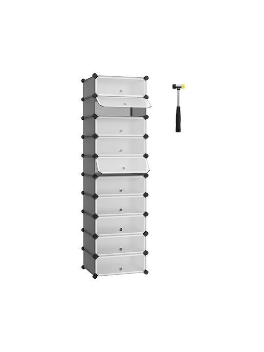 Plastik Schuhschrank mit 10 Regalen Silber L43xW31xH173cm
