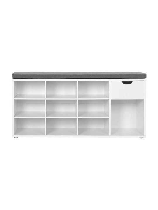 Shoe Storage Bench Hallway Shoe Rack Vasagle Wood 10 Shelves 1 Drawer White 104x30x48 Cm