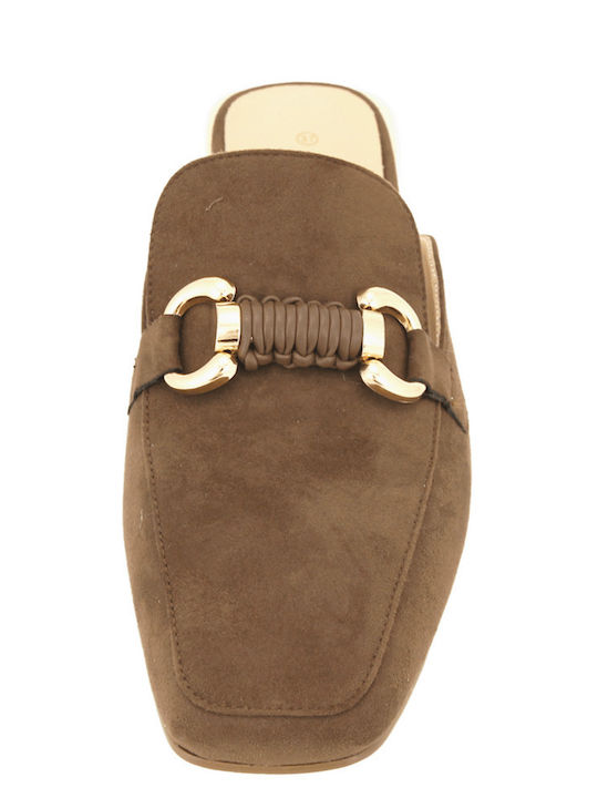Flat Suede Mules σε Καφέ Χρώμα