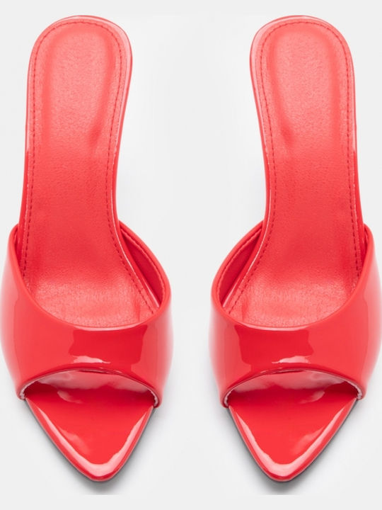 Patent Leather Mules With High Heel In Red Colour