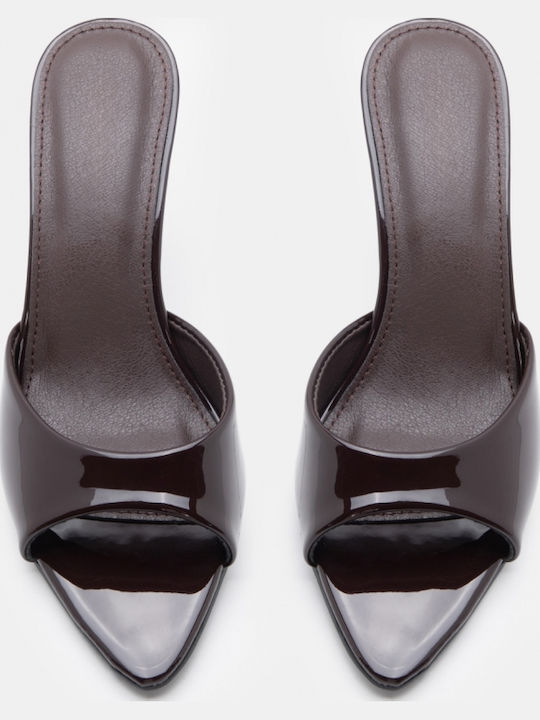 Patent Leather Mules With High Heel In Brown Colour