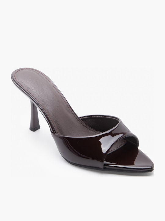 Patent Leather Mules With High Heel In Brown Colour