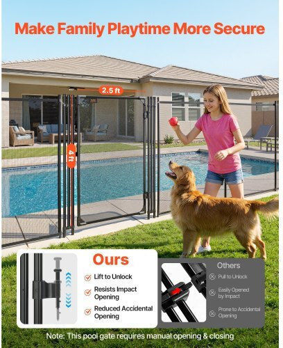 Vevor Pool Fence Gate 1.2 X 0.75 M Inground Swimming Pool Fences Gate Outdoor Security Fencing Door Kit Metal Latch 352 Gsm Teslin Pvc Mesh Round Tube Lockable Easy Installation Black