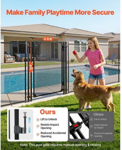 Vevor Pool Fence Gate 1.2 X 0.75 M Inground Swimming Pool Fences Gate Outdoor Security Fencing Door Kit Metal Latch Stopper 352 Gsm Teslin Pvc Mesh Square Tube Easy Installation Black