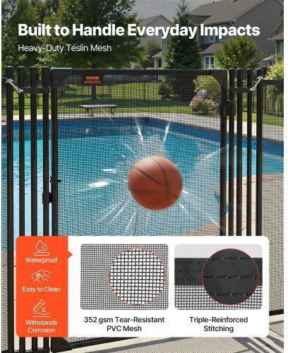 Vevor Pool Fence Gate 1.2 X 0.75 M Inground Swimming Pool Fences Gate Outdoor Security Fencing Door Kit Metal Latch 352 Gsm Teslin Pvc Mesh Round Tube Lockable Easy Installation Black