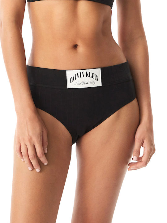 Cotton High-Waisted Women's Brief White-Black